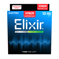 Elixir Optiweb Electric Nickel Plated Steel 16572 3 Pack Light 10-46